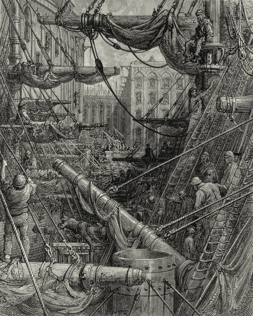 W londyńskich dokach. Grawerowanie: Gustave Doré. Z: „Londyn – pielgrzymka”, tekst W. B. Jerrolda, ryt. C. Maurant, 1872. autorstwa Gustave Dore