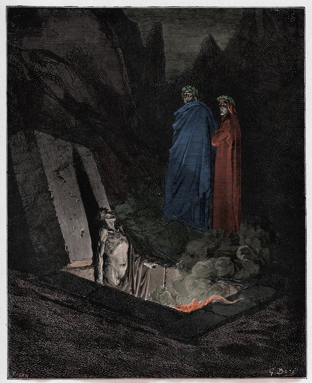 Inferno, Canto 10: Farinata degli Uberti zwraca się do Dantego, ilustracja z „Boskiej komedii” Dantego Alighieri, 1885 autorstwa Gustave Dore