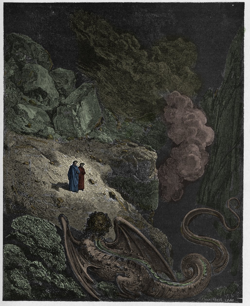 Inferno, Canto 17: Gerion, symbol oszustwa, ilustracja z „Boskiej komedii” Dantego Alighieri, 1885 autorstwa Gustave Dore