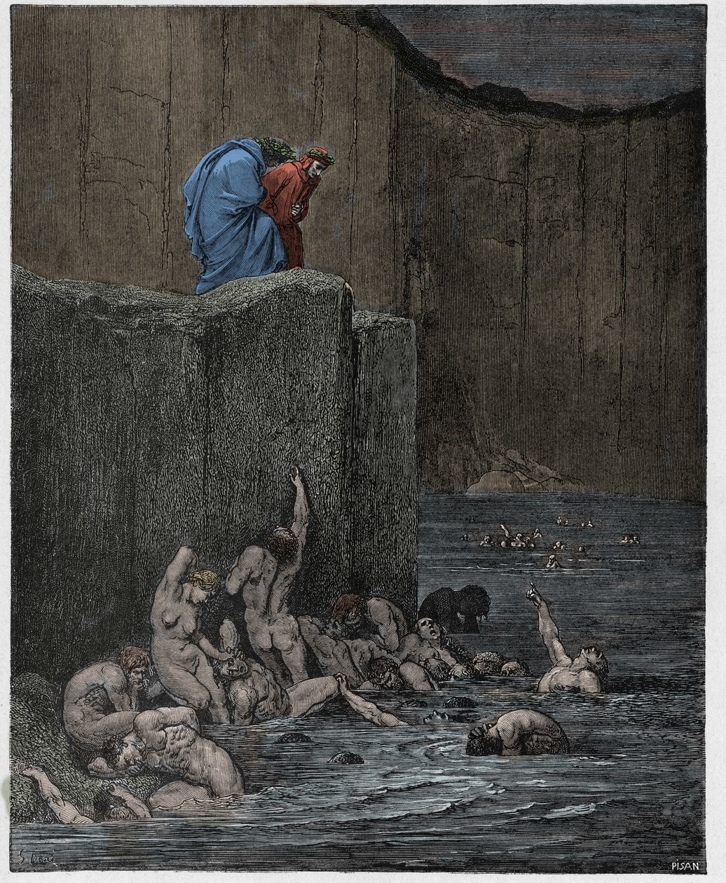 Inferno, Canto 18: Kochankowie i pochlebcy w ósmym kręgu, ilustracja z „Boskiej komedii” Dante Alighieri, 1885 autorstwa Gustave Dore