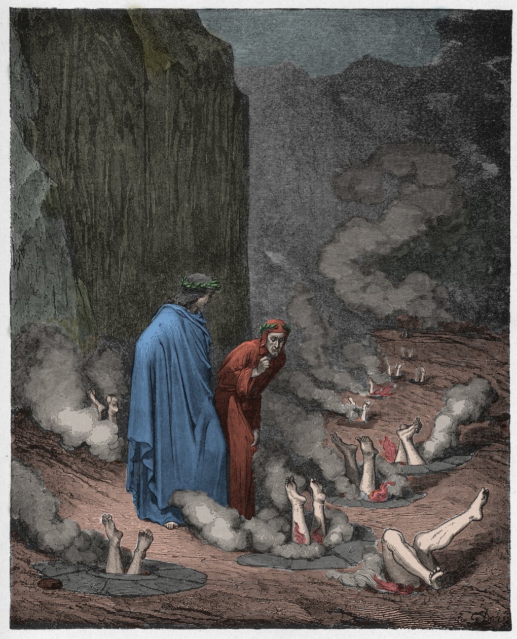 Inferno, Canto 19: Dante gani papieża Mikołaja III autorstwa Gustave Dore