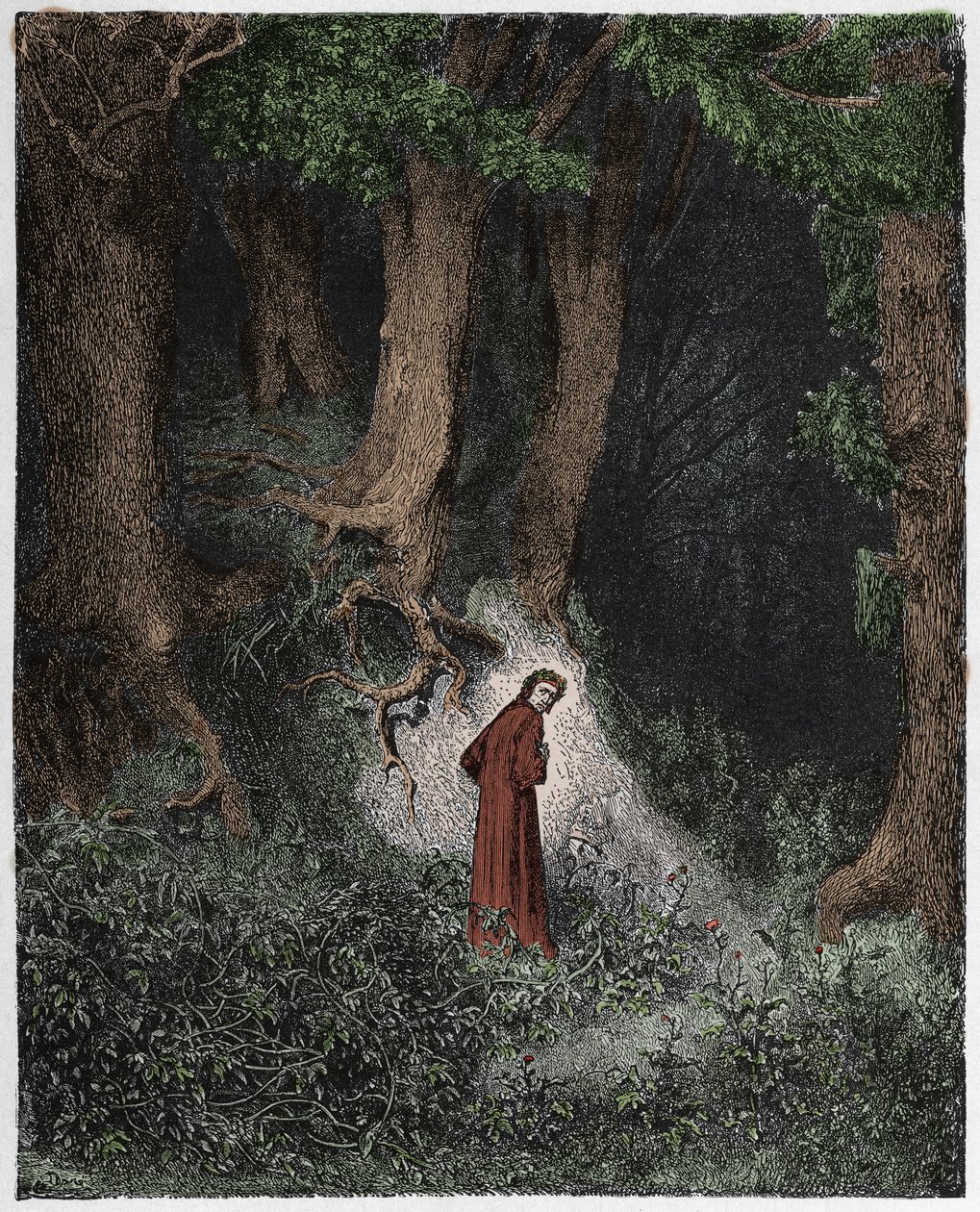 Piekło, Pieśń 1 : Dante w dzikim drewnie, ilustracja z „Boskiej komedii” Dantego Alighieri, 1885 autorstwa Gustave Dore