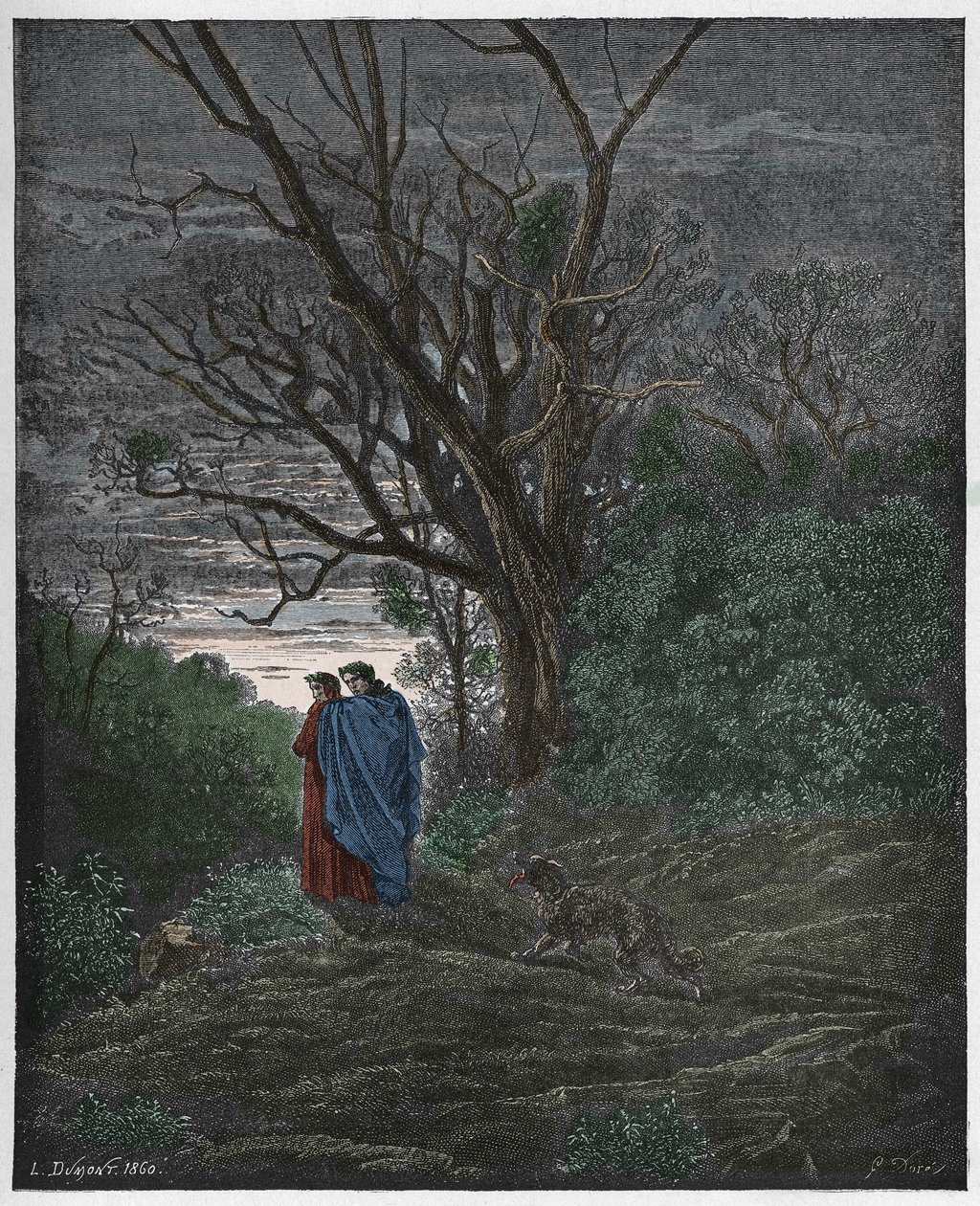 Inferno, Canto 1 : Pojawia się wilczyca, ilustracja z "Boskiej komedii" Dantego Alighieri, 1885 autorstwa Gustave Dore