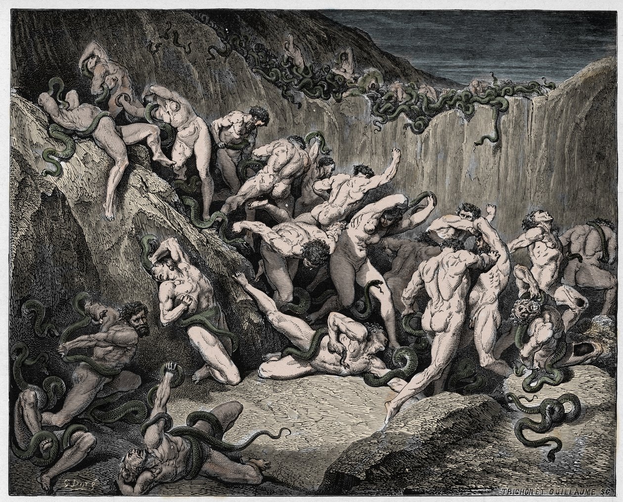 Inferno, Canto 24: Złodzieje dręczeni przez węże, ilustracja z „Boskiej komedii” Dantego Alighieri, 1885 autorstwa Gustave Dore