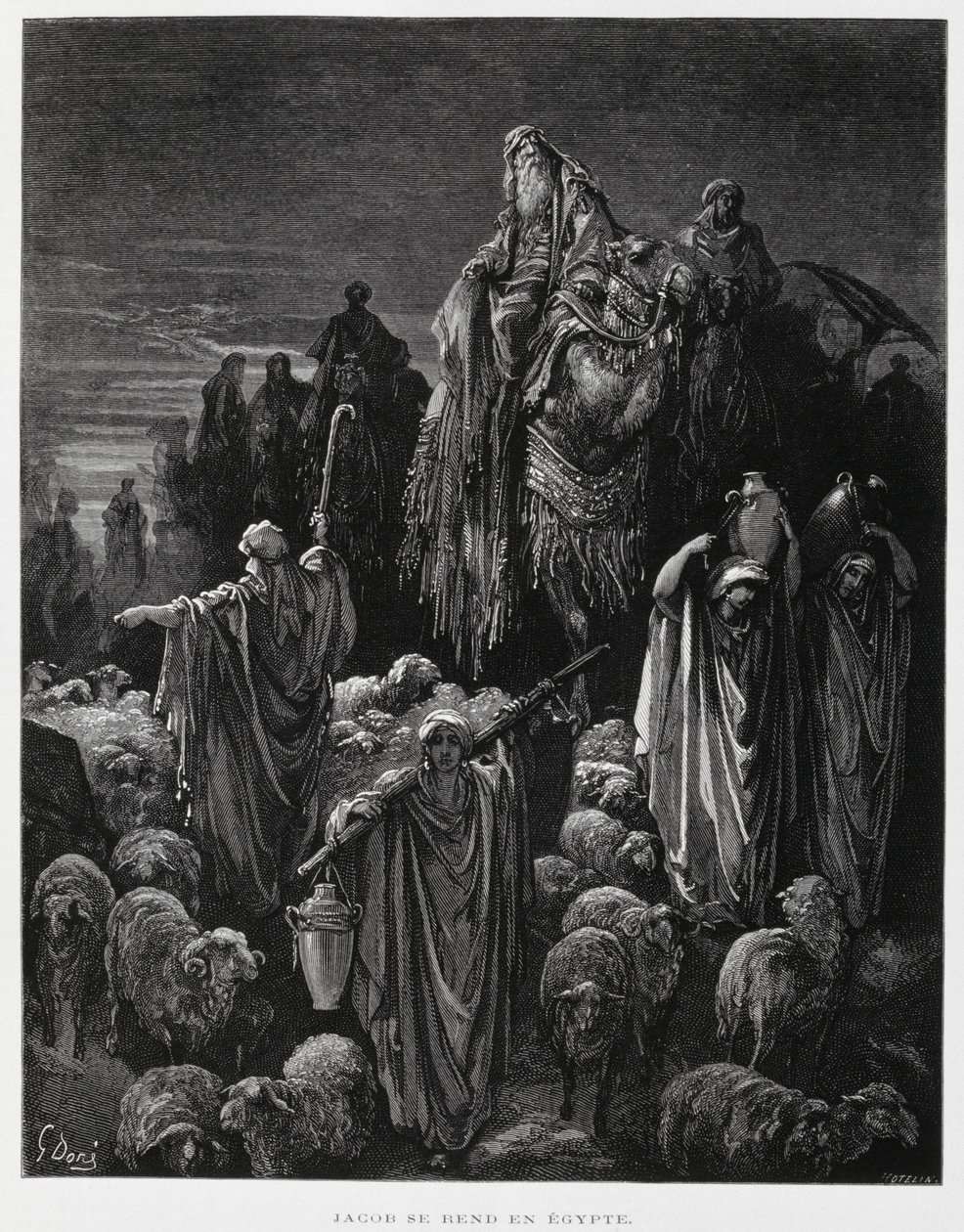 Jakub i jego synowie przybywają do Egiptu, ilustracja z Biblii Dore