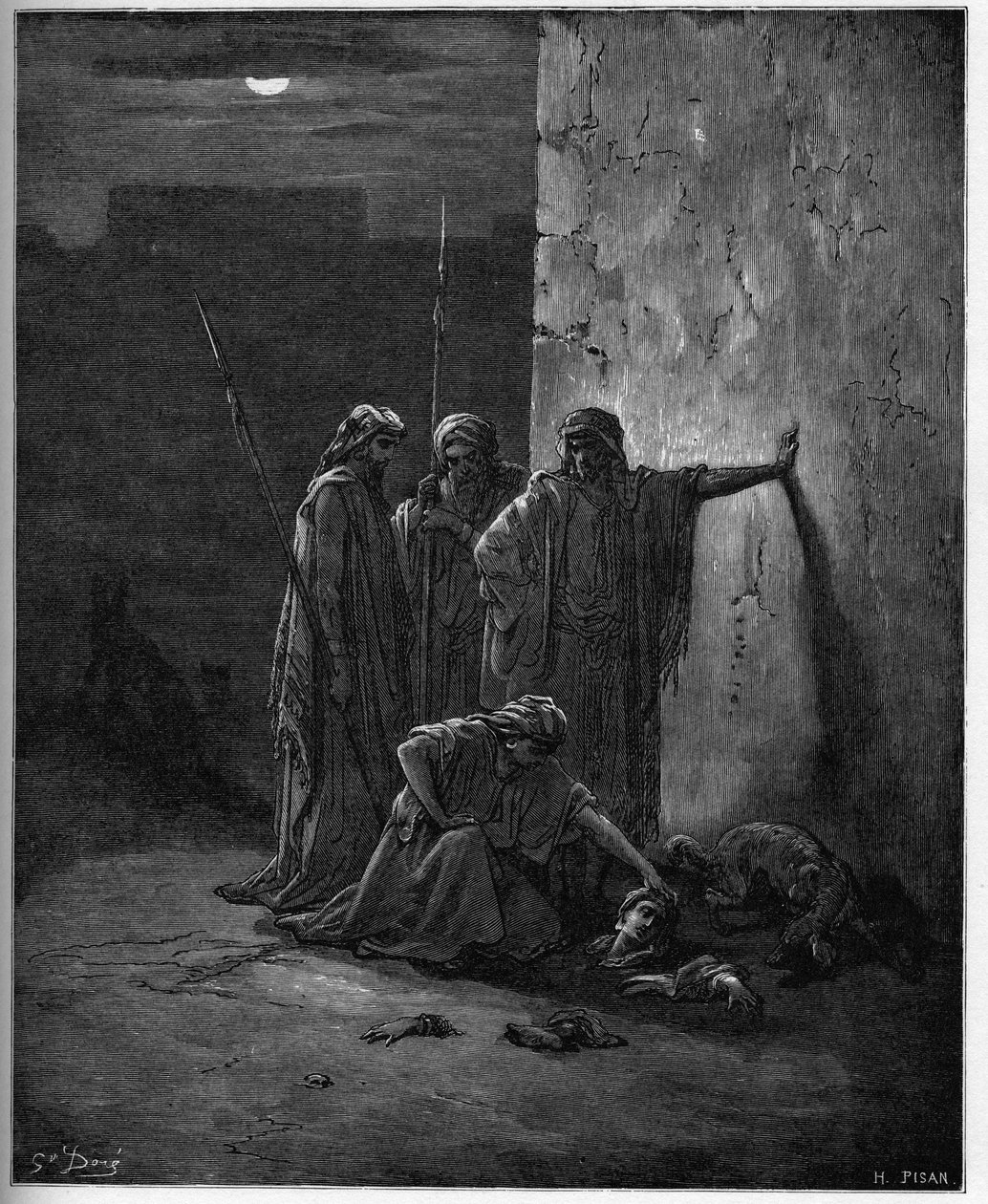 Towarzysze Jehu odnajdują szczątki Jezebel”” - drzeworyt do Biblii Gustave Dore - towarzysze Jehu odnajdują głowę i ekstremity Jezabel - rycina w „The Bible illustree” Gustave Dore (1832-1883) - Grawer z „” Biblia Dore ”” autorstwa Gustave Dore