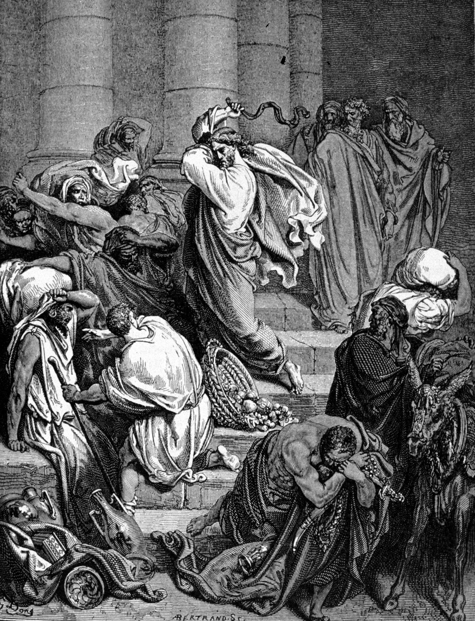 Jezus Chrystus ściga kupców Świątyni. Ilustracja Gustave