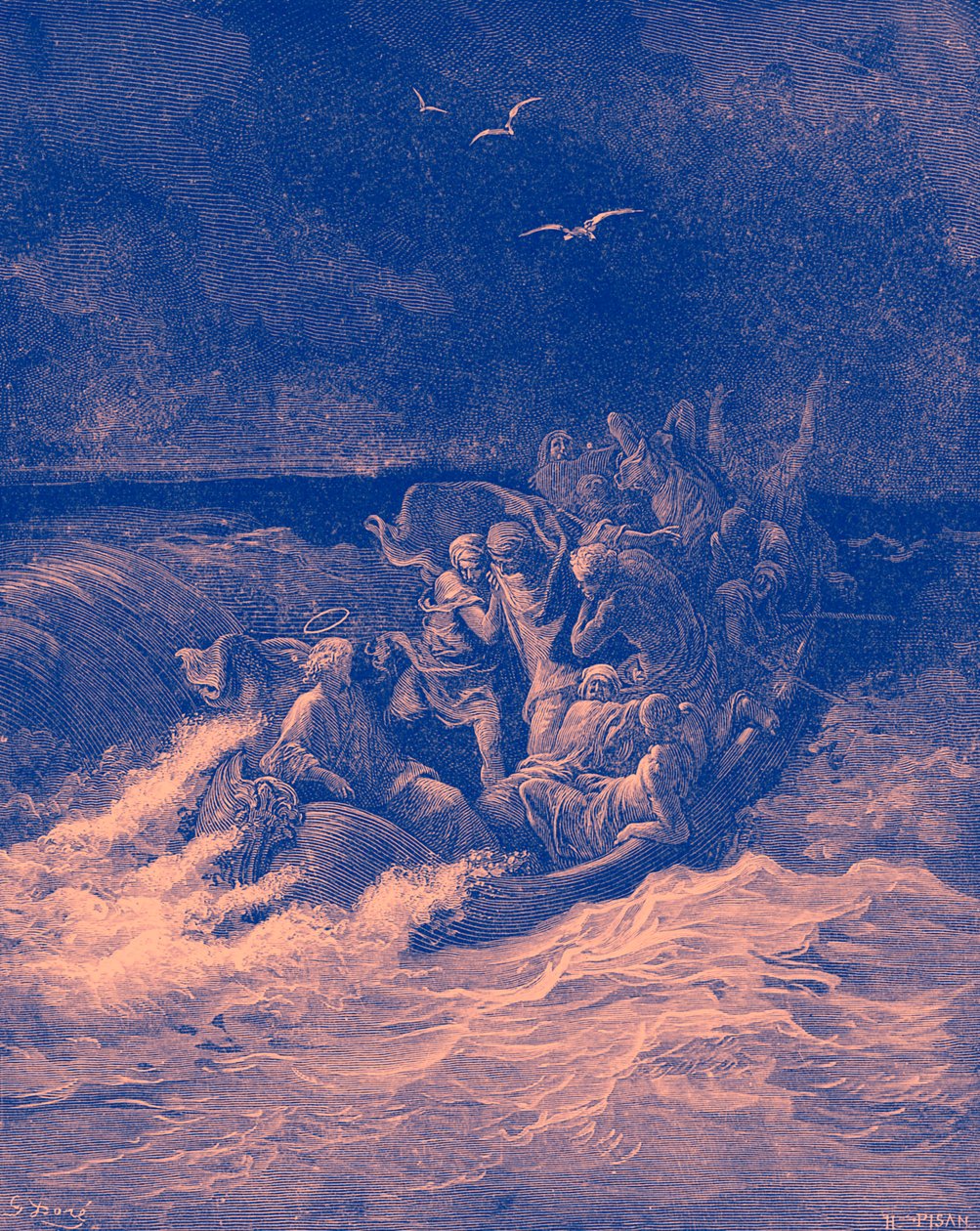 Jezus ucisza burzę - Biblia autorstwa Gustave Dore