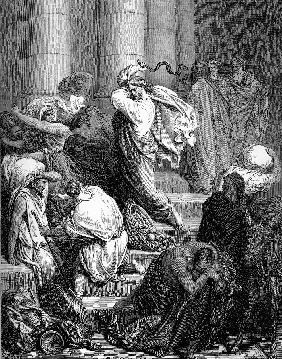 Jezus w świątyni, rycina Doré. - Biblia autorstwa Gustave Dore