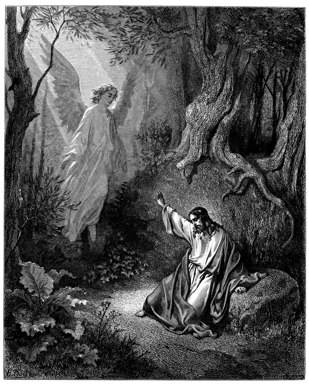 Jezus na Górze Oliwnej: ukazuje mu się anioł, by dodać mu odwagi - Ilustracja Gustave