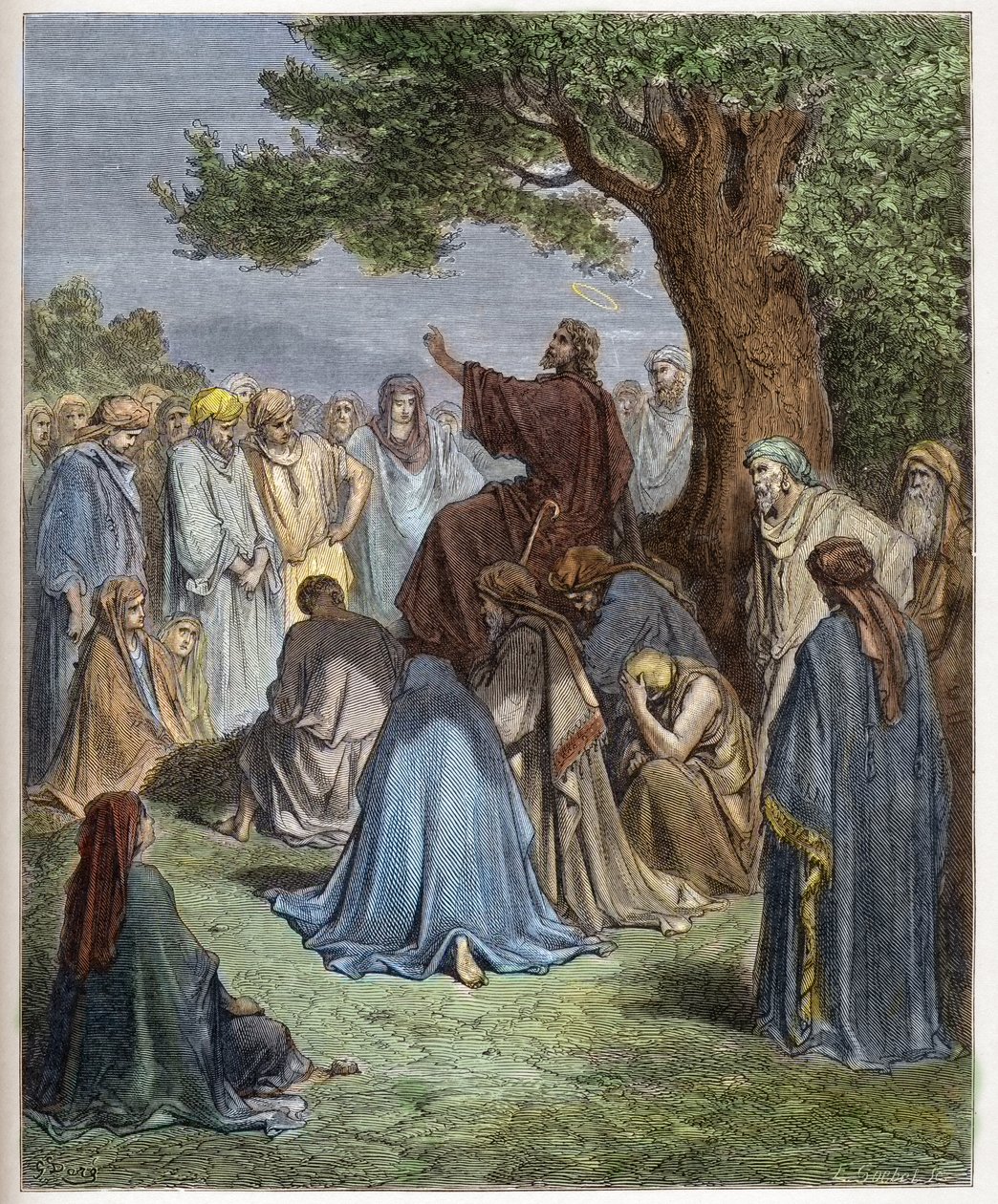 Jezus przemawia do tłumu - Jezus przemawia do tłumu - Jezus przemawia przed tłumem - - grawerowanie w „The Bible illustree” Gustave