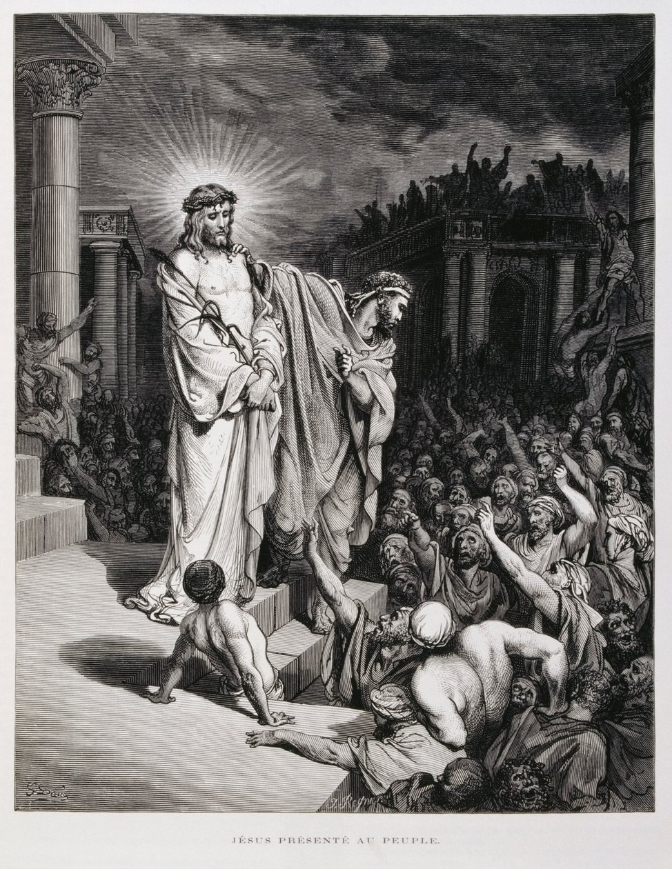Jezus przedstawiony ludziom podczas procesu, ilustracja z Biblii Dore