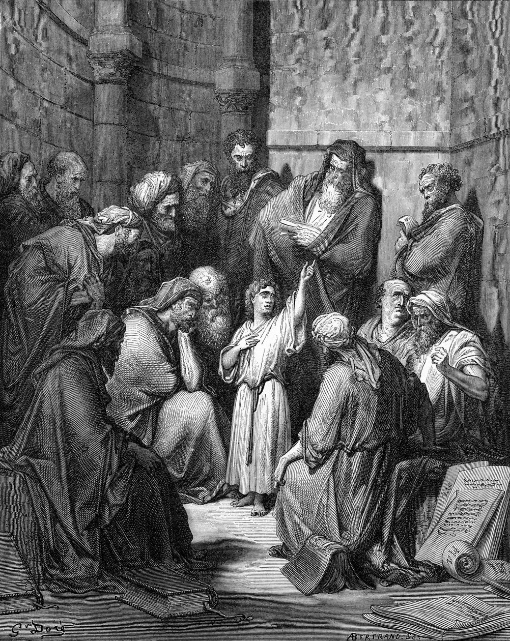 Jezus przesłuchujący lekarzy autorstwa Gustave Dore