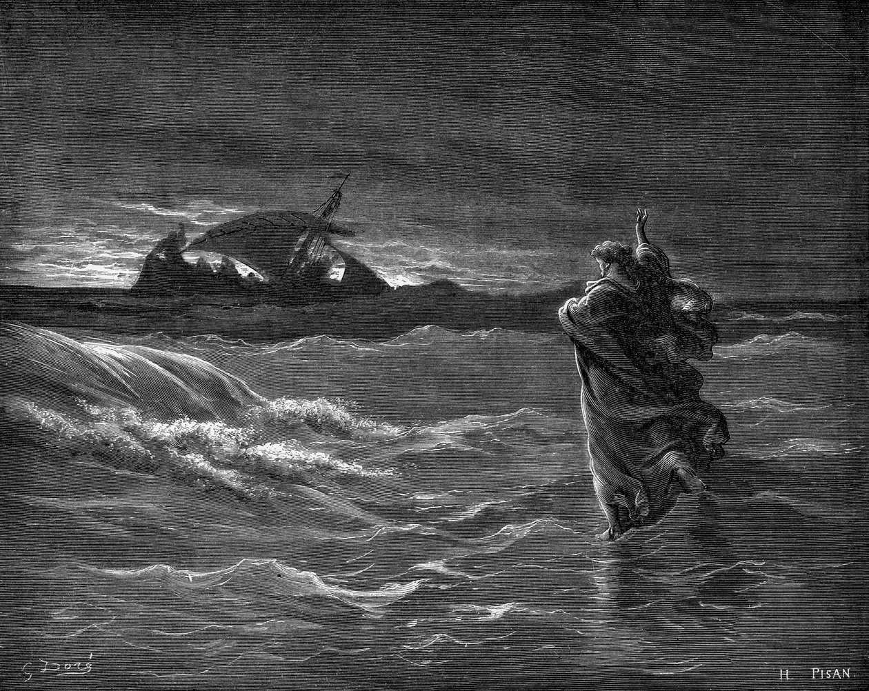 Jezus chodzi po wodzie autorstwa Gustave Dore