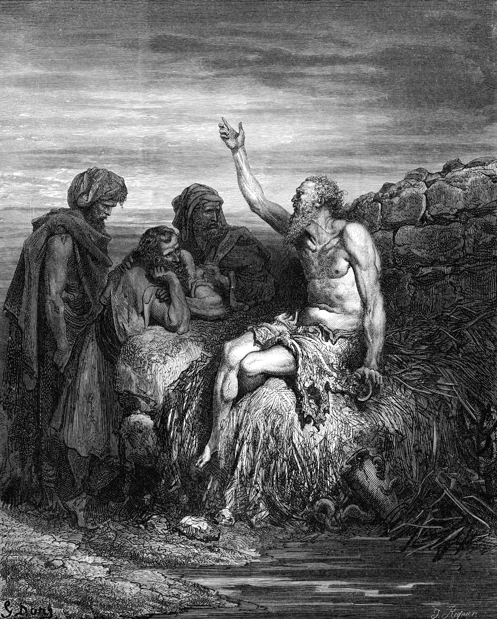 Job i jego przyjaciele, grawerowanie autorstwa Doré. - Biblia autorstwa Gustave Dore