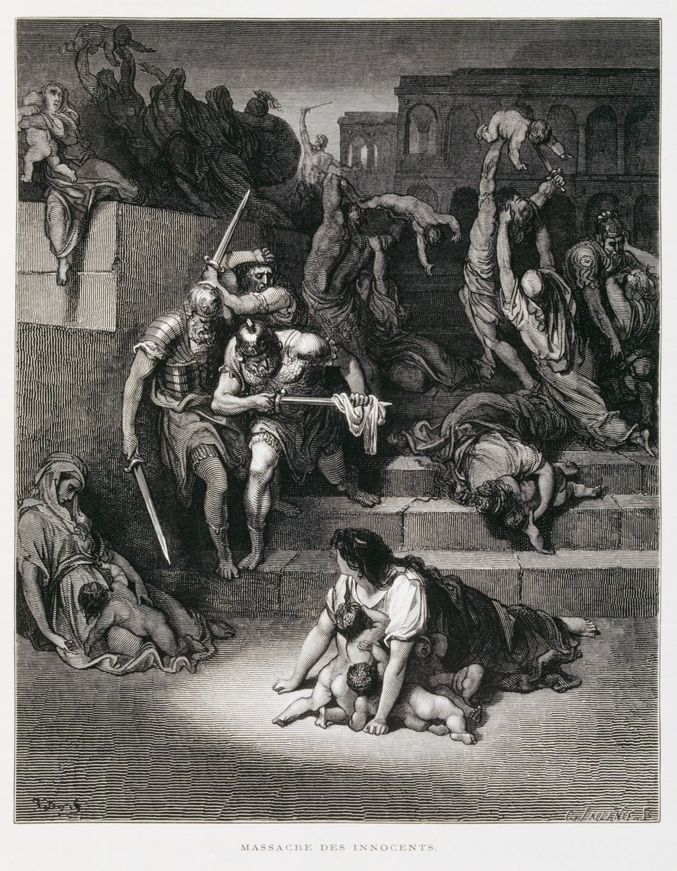 Król Herod zarządza masakrę niewinnych ludzi, ilustracja z Biblii Dore autorstwa Gustave Dore