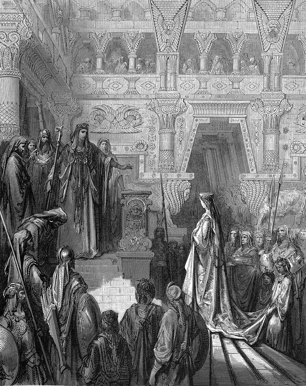 Król Salomon witający królową Saby, 1865-1866 autorstwa Gustave Dore
