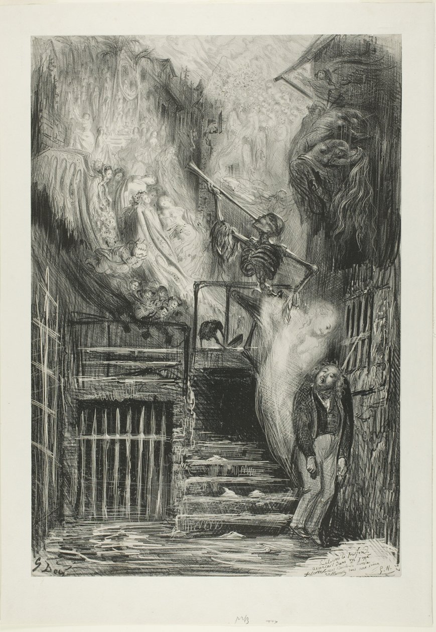 Ulica Starej Latarni: Samobójstwo Gérarda de Nerval autorstwa Gustave Dore