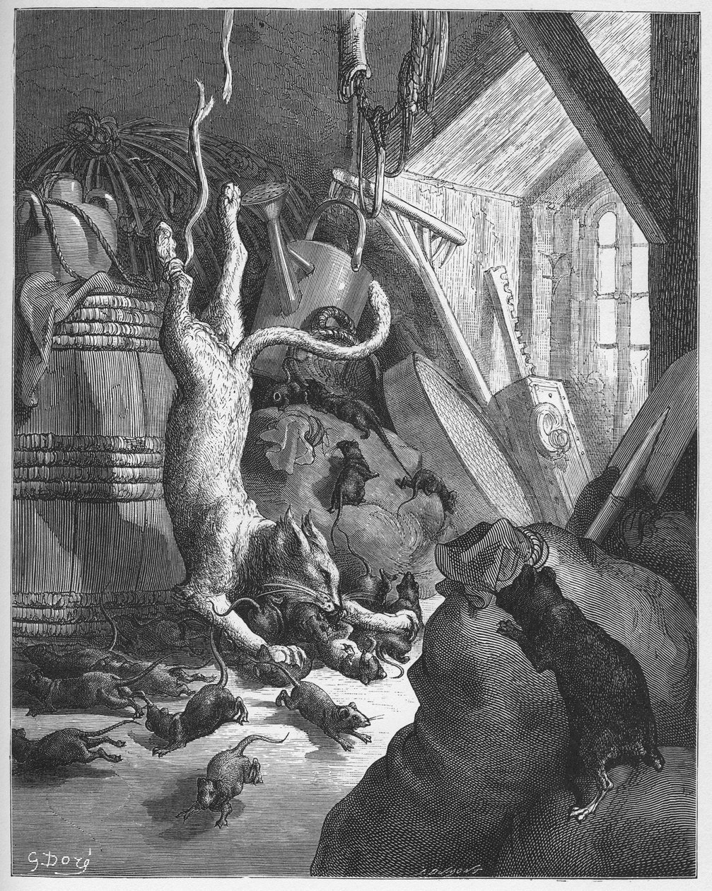 Kot i stary szczur - Kot i stary szczur - z "Bajek" Jeana de La Fontaine autorstwa Gustave Dore