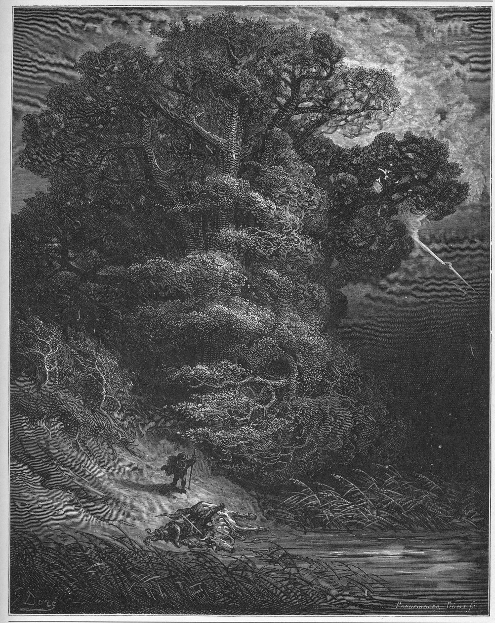 Dąb i sieć - Dąb i trzcina - z "Bajek" Jeana de La Fontaine autorstwa Gustave Dore