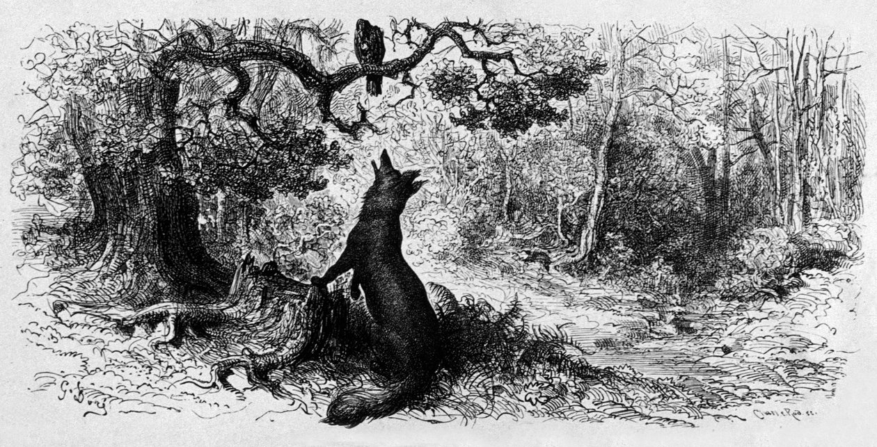 Kruk i lis (grawerowanie autorstwa Gustave Dore