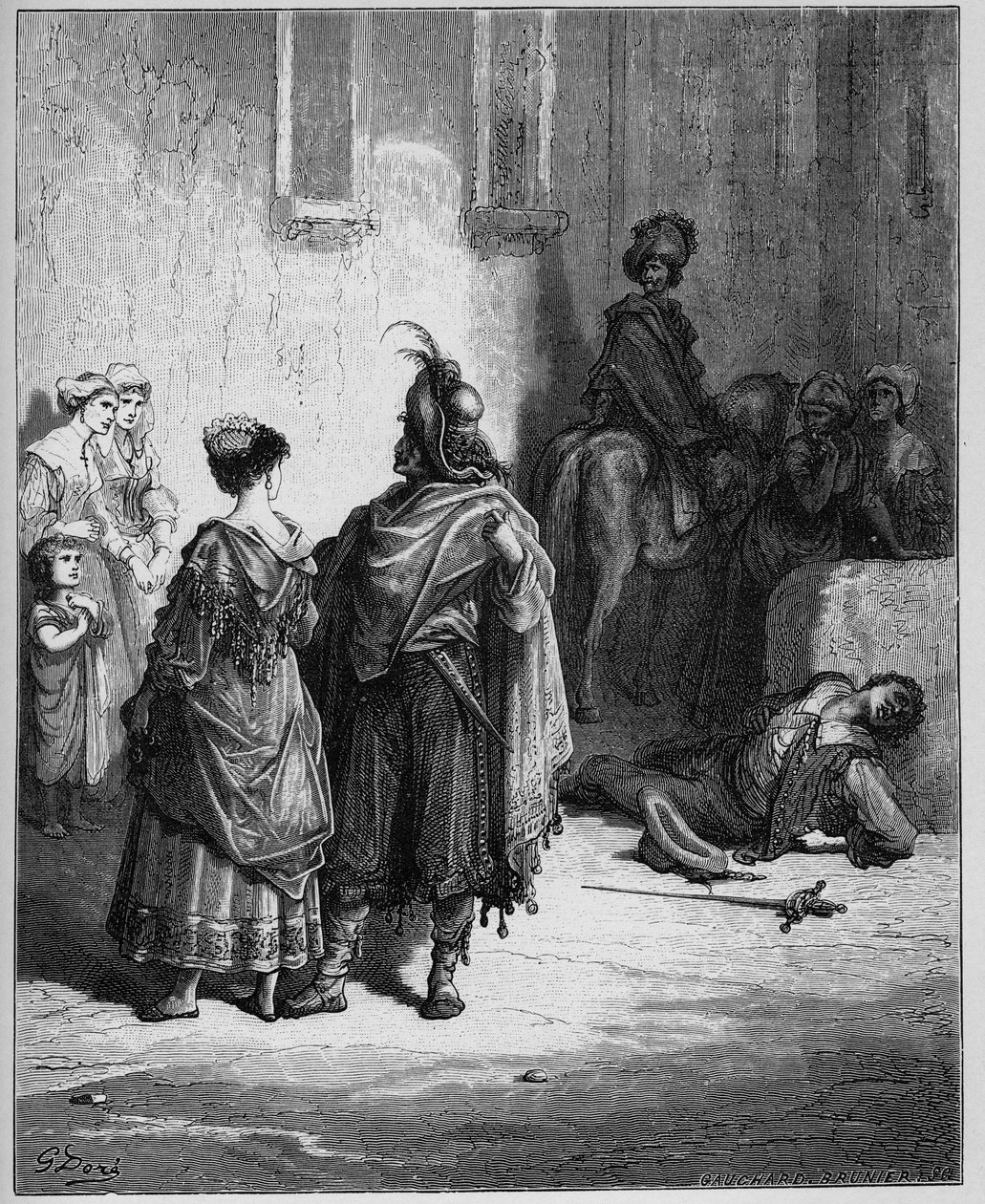 The Two Roosters - The Two Roosters - z "Bajek" Jeana de La Fontaine autorstwa Gustave Dore