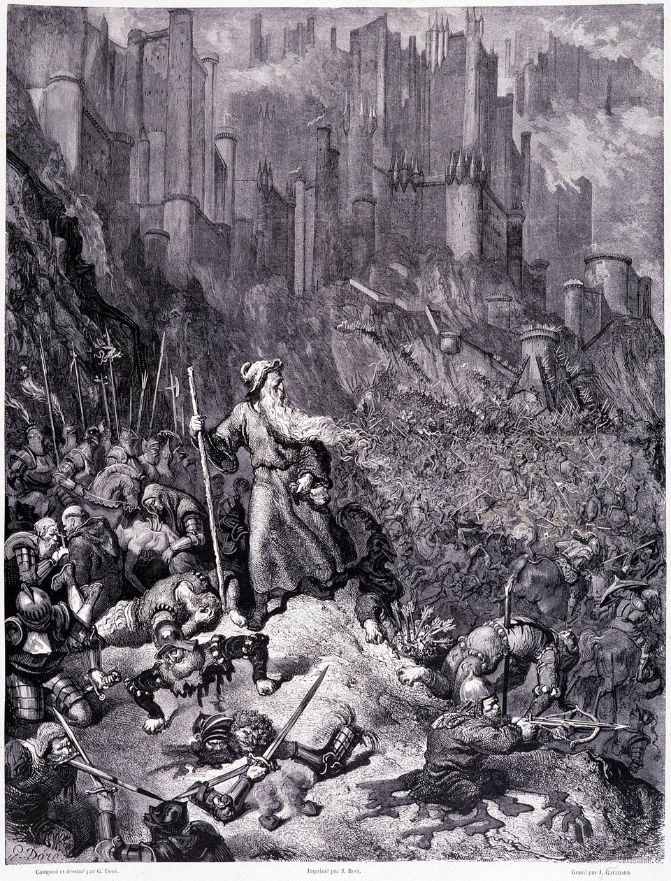 Bitwy, płyta IX - Ilustracja Gustave Dore (1832-1883), do wędrówki La legende du Jeif Pierre