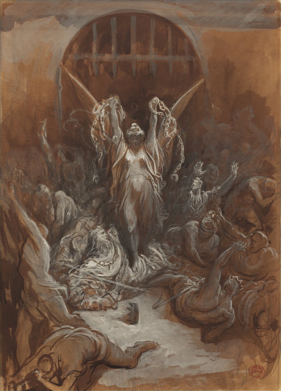 Wolność, ok. 1865-1875 (brązowy wash i szaro-biały gwasz z grafitem) autorstwa Gustave Dore