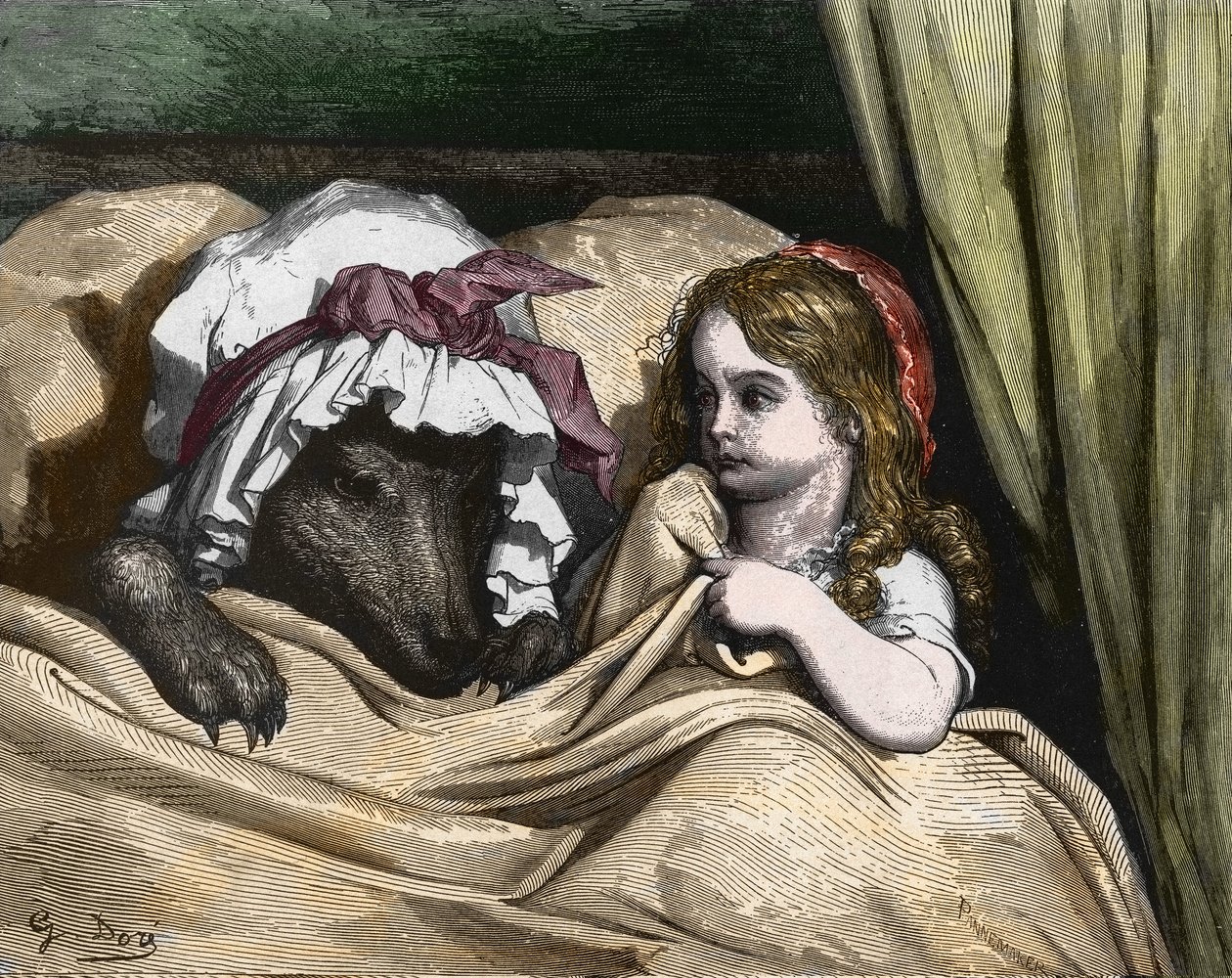 Czerwony Kapturek i Wilk nie lubią babci. Ilustracja autorstwa Gustave Dore autorstwa Gustave Dore