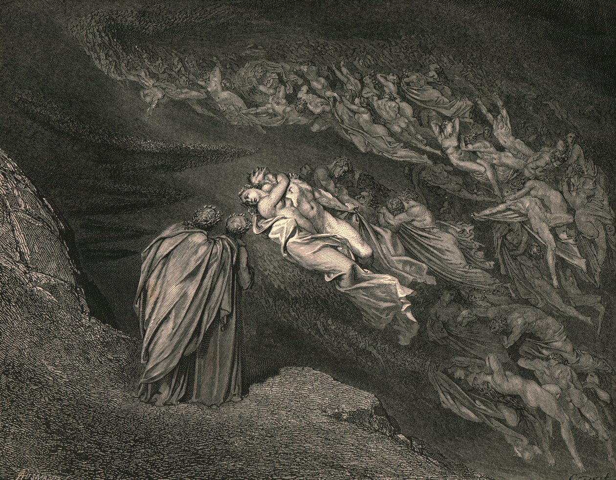 Miłość doprowadziła nas do jednej śmierci: Kaina czeka na duszę, która podzieliła nasze życie, ok. 1890 r. autorstwa Gustave Dore