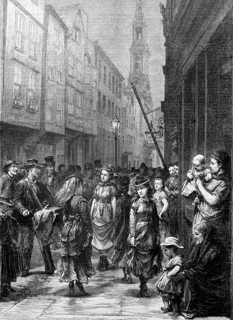 Ubogie dziewczęta tańczące dla handlu, Drury Lane, City of Westminster, Londyn, c1852-c1883 autorstwa Gustave Dore