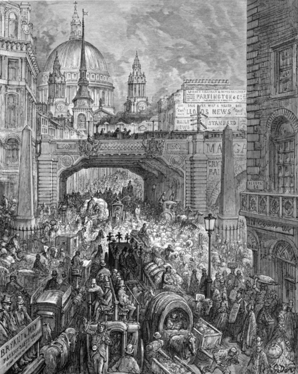 „Wzgórze Ludgate – blok na ulicy”, 1872 r. autorstwa Gustave Dore
