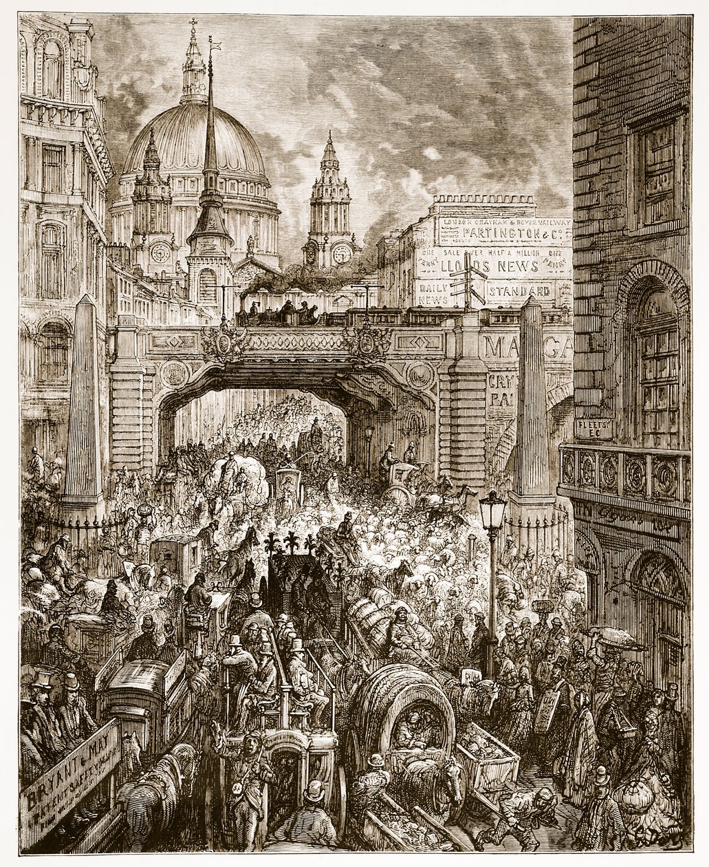 Ludgate Hill, z „Londyn, pielgrzymka”, napisane przez Williama Blancharda Jerrolda (1826-94) wyd. 1872 autorstwa Gustave Dore