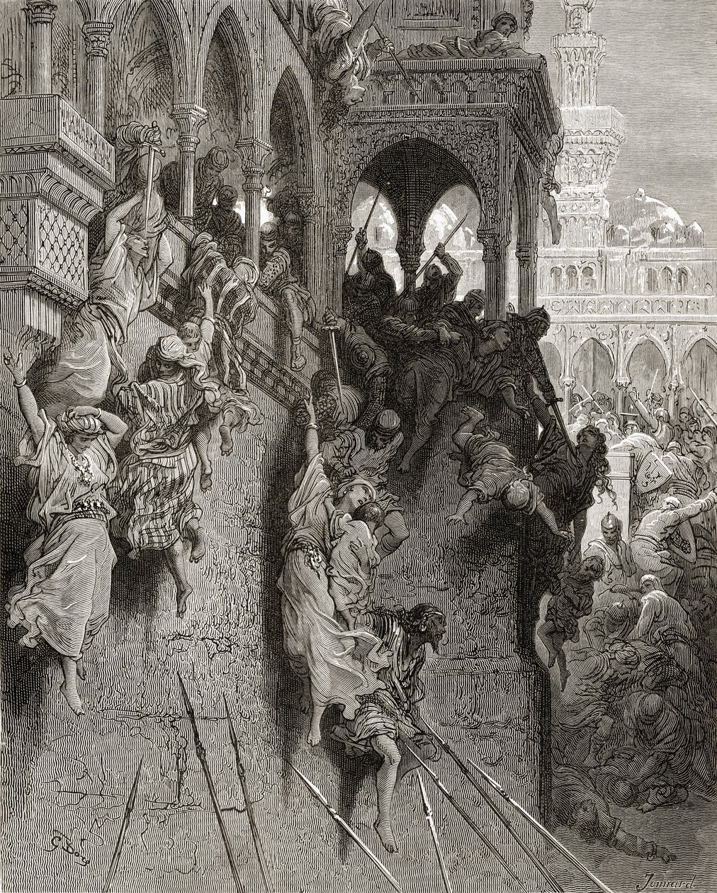 Antiochijos žudynės, iliustracija iš „Bibliotheque des Croisades“, J-F. Michaud, poliruotas 1877 m autorstwa Gustave Dore