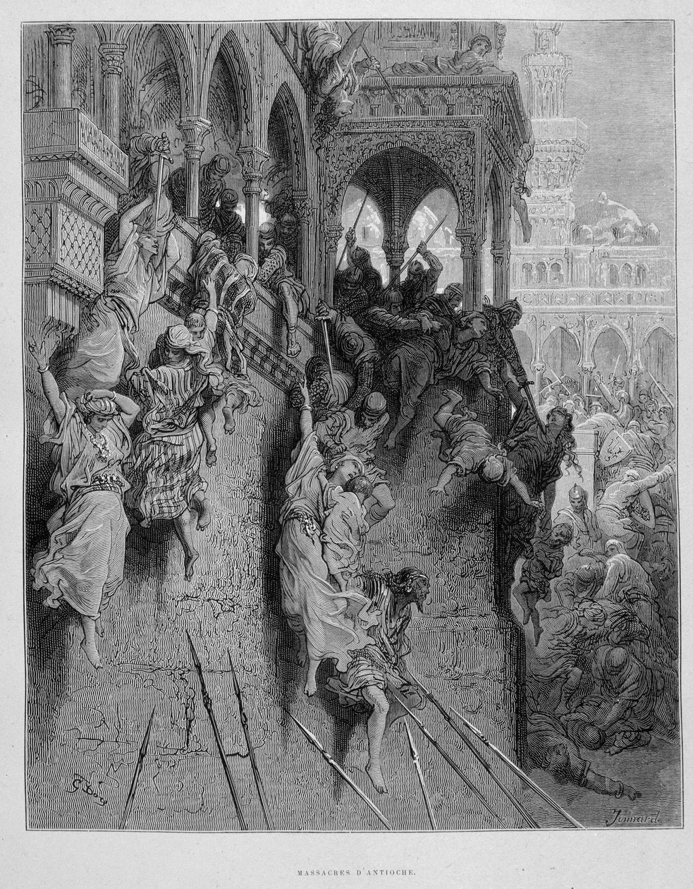 Masakry w Antiochii podczas pierwszej krucjaty - rycina Gustave Doré autorstwa Gustave Dore