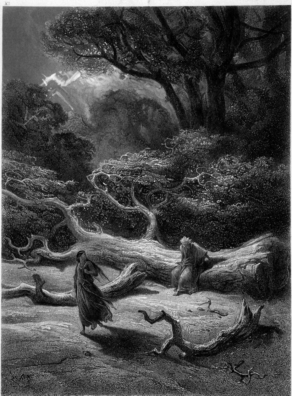 Merlin i Viviane w Lesie Broceliande (Cycle des chevaliers de la Table Ronde) - w „Viviane” Alfreda Tennysona, ilustracja G. Doré autorstwa Gustave Dore