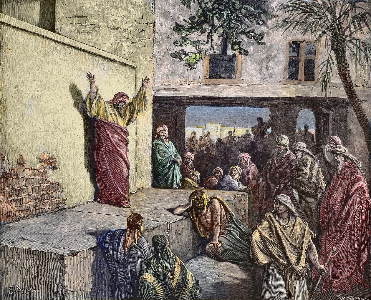 Prorok Micheasz Moreszycki głoszący Izraelitom, rycina Gustave Dore - „Prorok Michee nawołujący lud Izraela do pokuty”” Rycina z „Biblii” Gustawa Dore