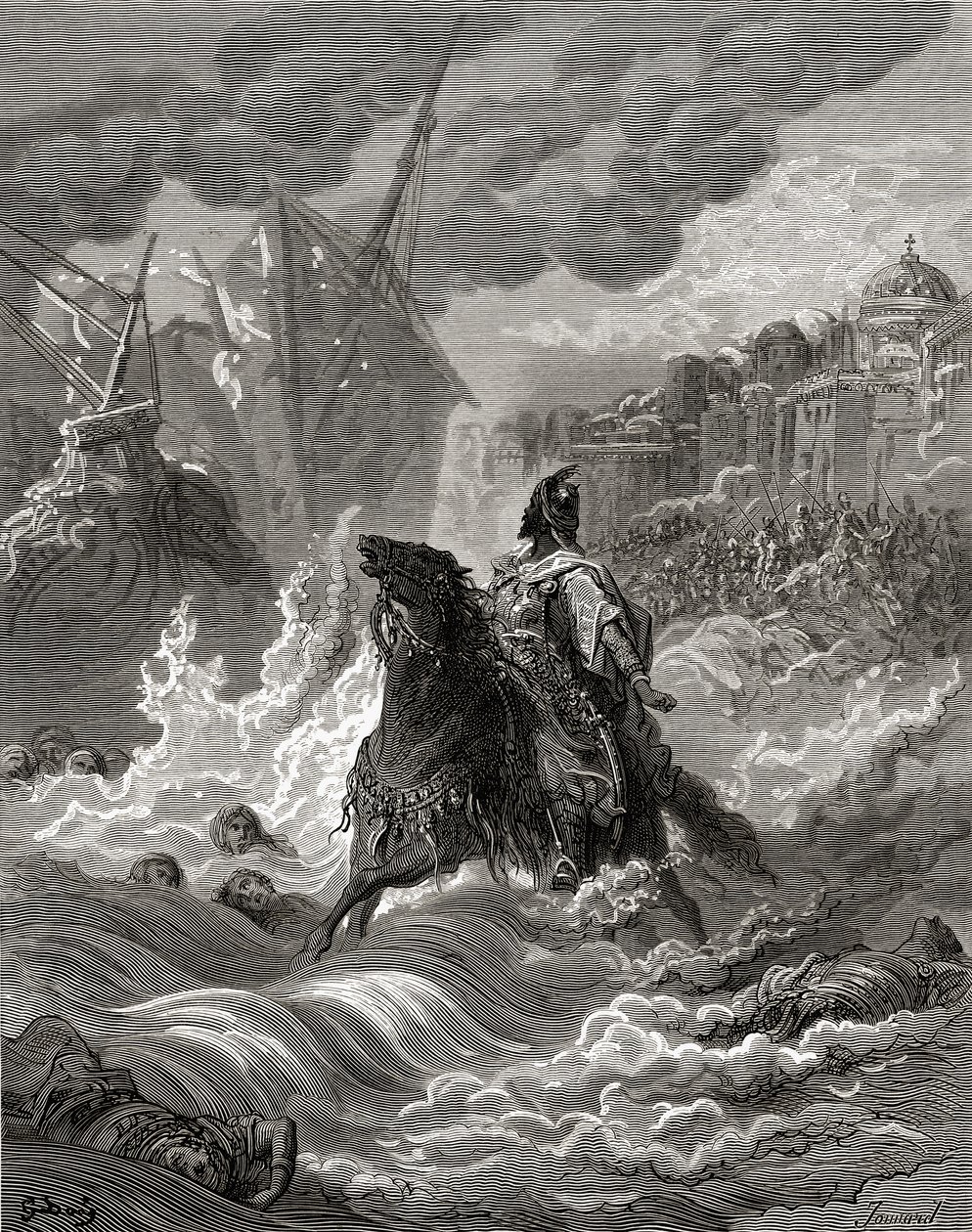 Mohammed II (1432-81) przed Konstantynopolem w 1453, ilustracja z „Bibliotheque des Croisades” J-F. Michaud, 1877 (lito) autorstwa Gustave Dore