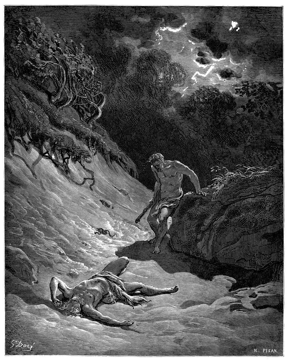 Zabójstwo Abla przez Kaina - ilustracja Gustave