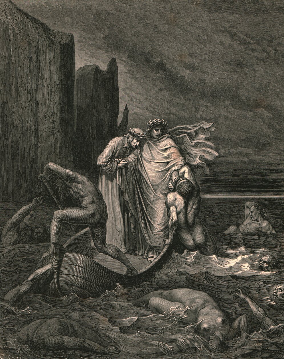 Mój nauczyciel świadomy mędrca, odpychając go z powrotem, ok. 1890 r. autorstwa Gustave Dore
