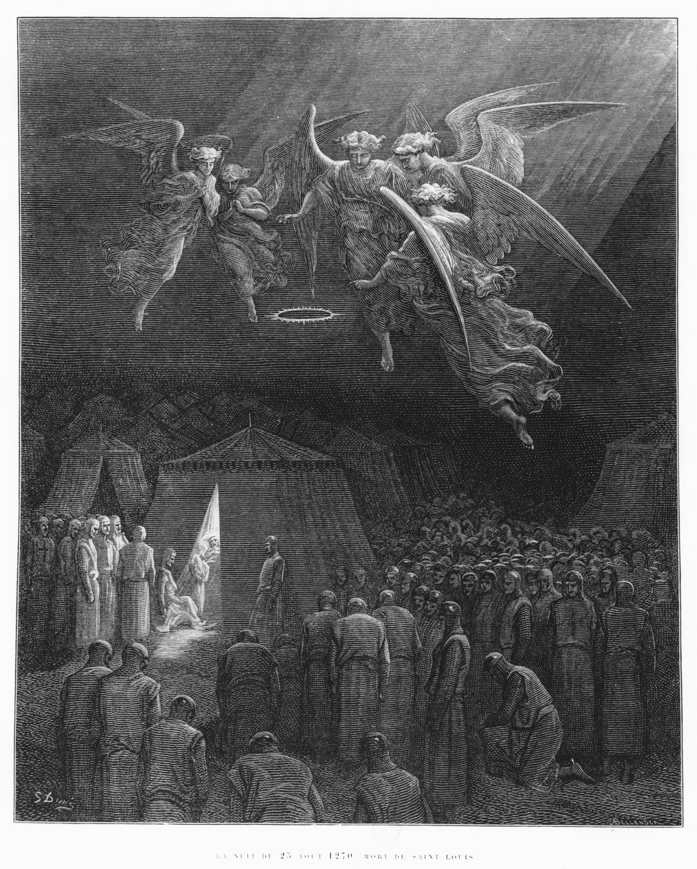 Noc 25 sierpnia 1270 r., śmierć św. Ludwika (1214-70), ilustracja z "Histoire des Croisades" Josepha Michauda (1767-1839) rytowana przez Alberta Bellengera (ur. 1846) 1877 autorstwa Gustave Dore