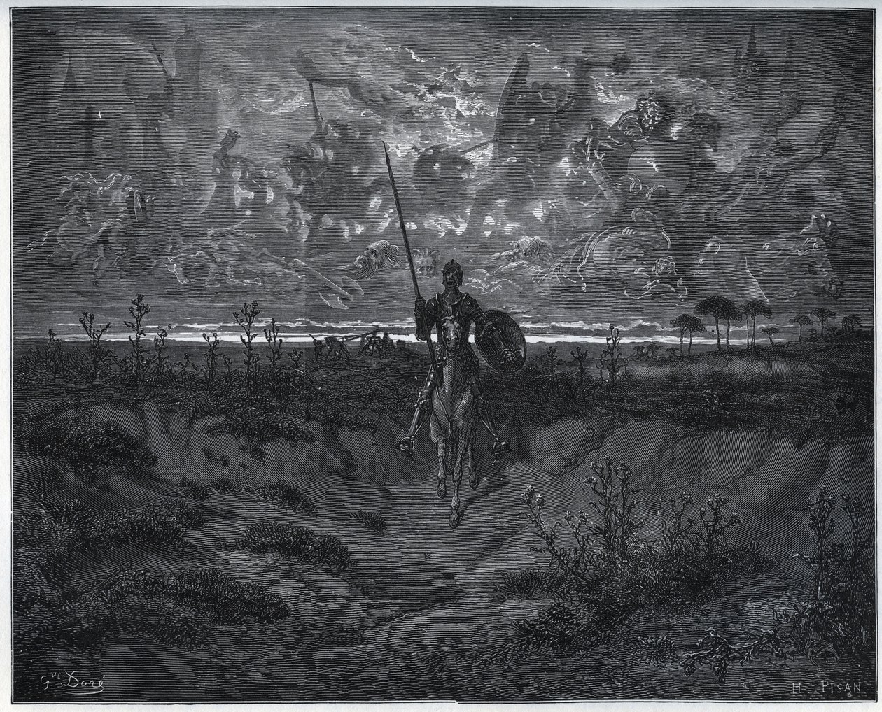 Podczas tej podróży nasz nowy poszukiwacz przygód przemówił do siebie – z „Don Kichota z Manchy” Miguela Cervantesa autorstwa Gustave Dore