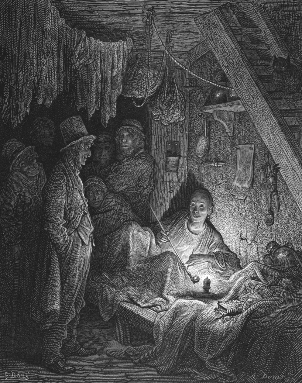 „Palenie opium – pokój Lascara w „Edwin Drood”, 1872. autorstwa Gustave Dore