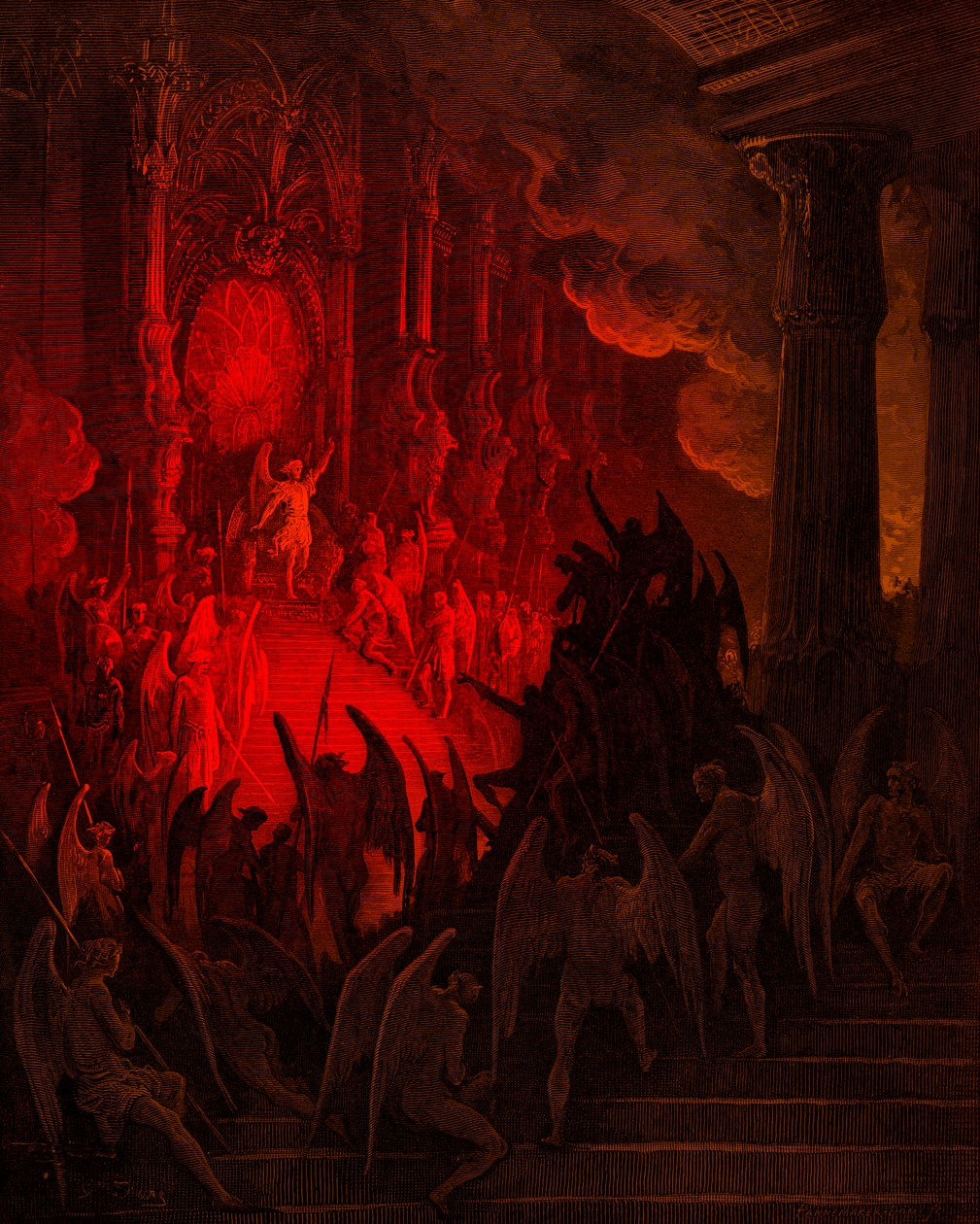 Raj utracony: Szatan w Radzie, rycina Gustave Doré autorstwa Gustave Dore