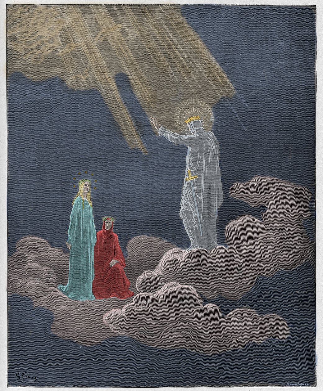 Paradiso, Canto 8 : Charles Martel zwraca się do Dantego i Beatrice, ilustracja z „Boskiej komedii” Dantego Alighieri, 1885 autorstwa Gustave Dore