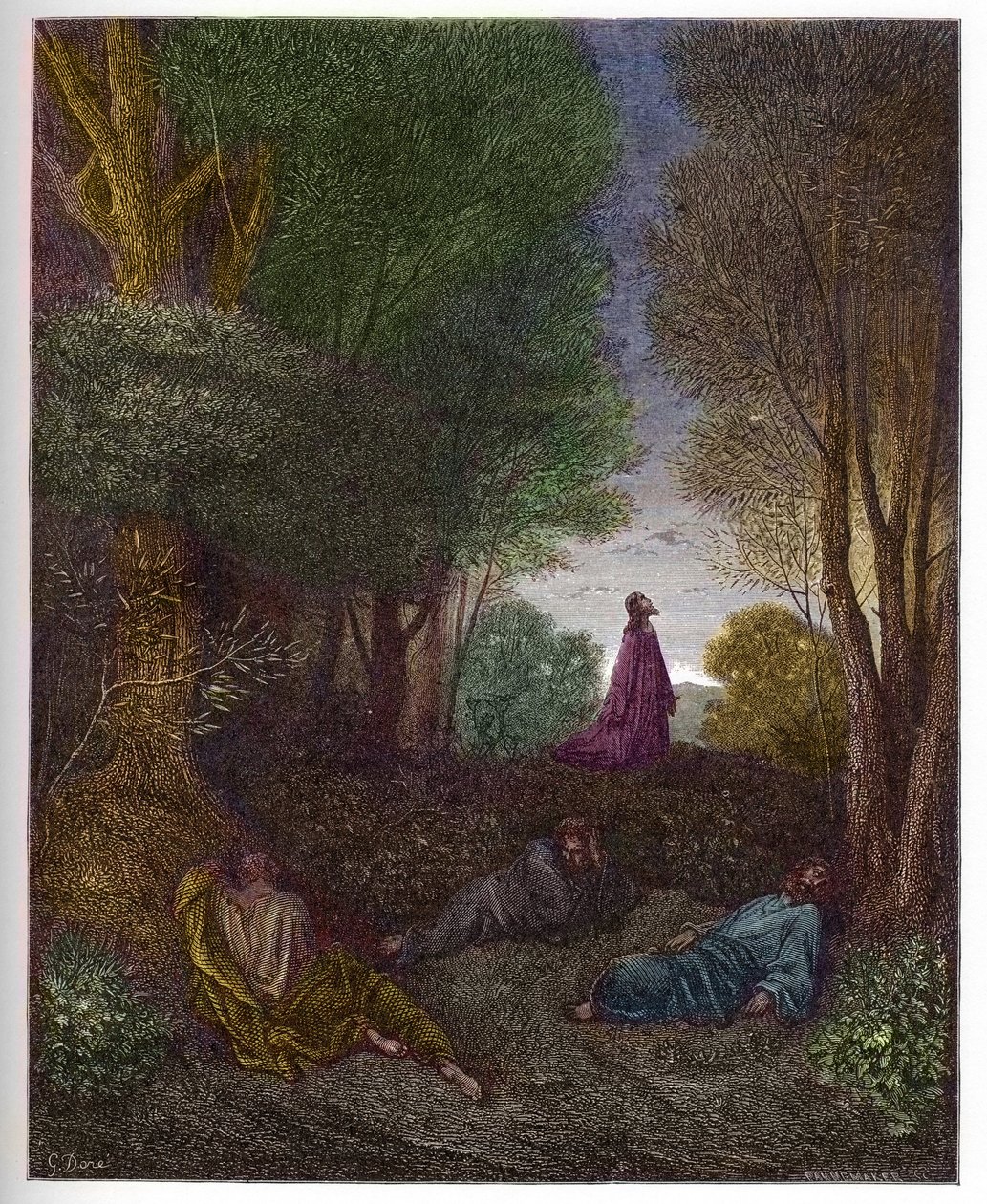 Modlitwa Jezusa w Ogrodzie Oliwnym - Modlitwa Jezusa w Ogrodzie Oliwnym - - grawerowanie w „The Bible illustree” Gustave