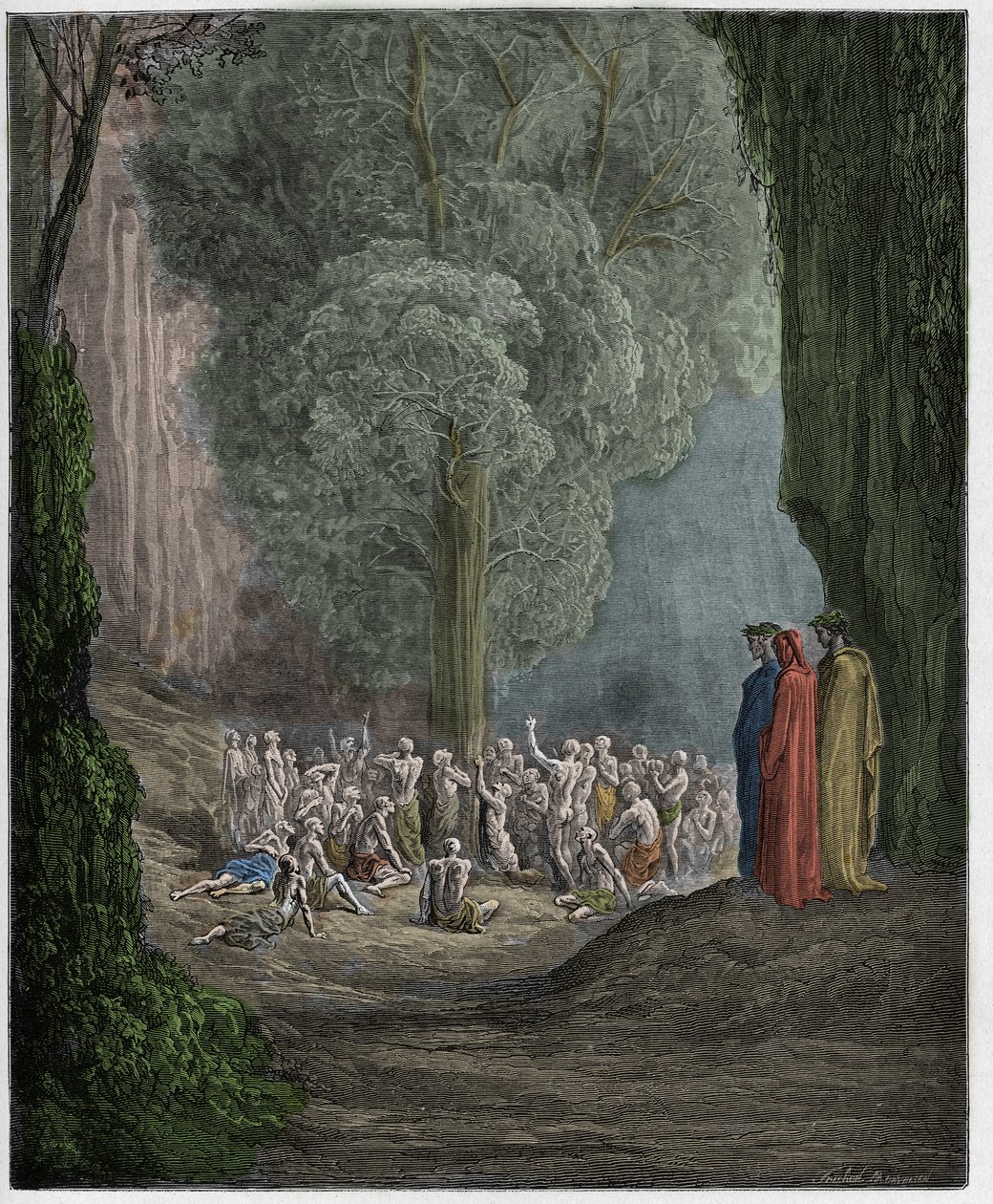 Purgatorio, Canto 24: Żarłoczne dusze wołające pod drzewem, ilustracja z „Boskiej komedii” Dante Alighieri, 1885 autorstwa Gustave Dore