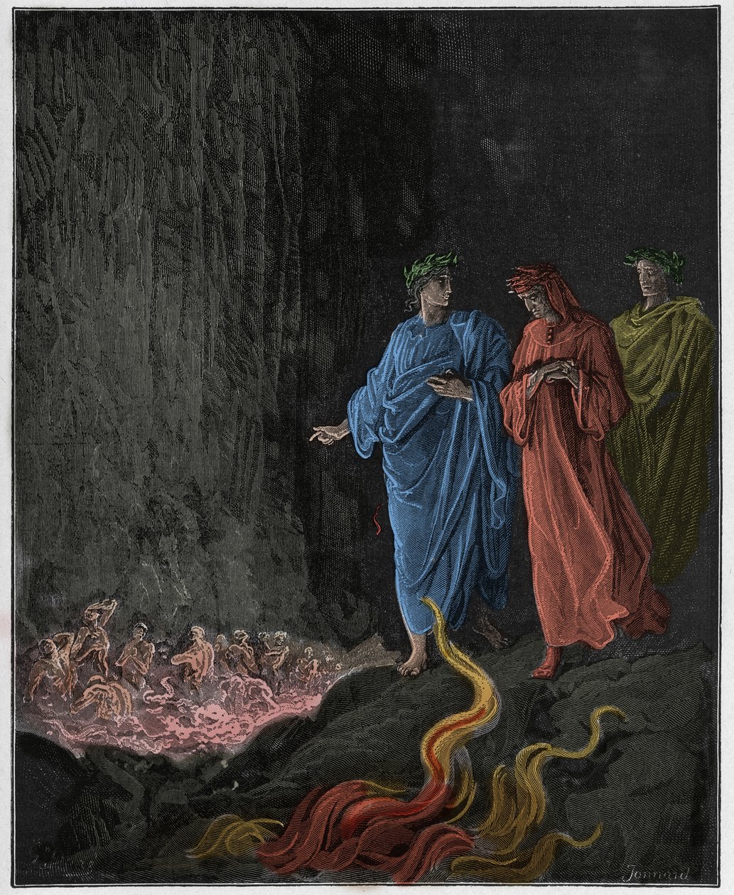 Purgatorio, Canto 25: Poeci w siódmym kręgu, ilustracja z „Boskiej komedii” Dantego Alighieri, 1885 autorstwa Gustave Dore