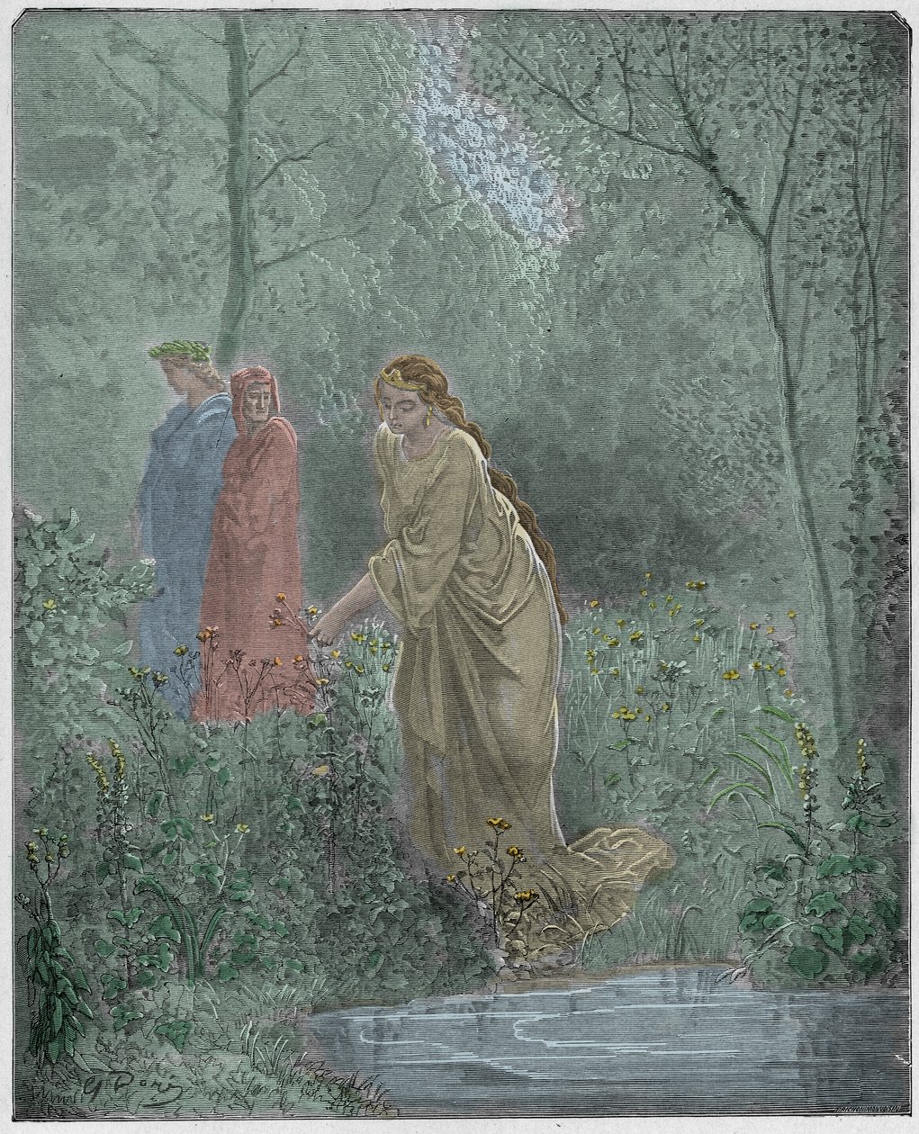 Purgatorio, Canto 27: Sen Dantego o Lei na łące, ilustracja z „Boskiej komedii” Dantego Alighieri, 1885 autorstwa Gustave Dore