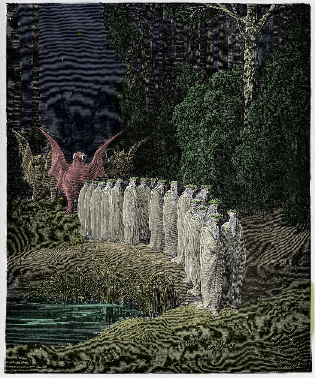 Purgatorio, Canto 29: 24 starszych w apokaliptycznej procesji, ilustracja z „Boskiej komedii” Dantego Alighieri, 1885 autorstwa Gustave Dore